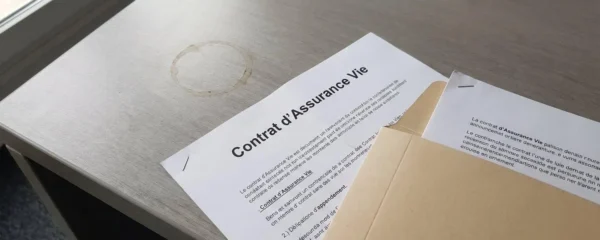 Illustration conceptuelle d'un acte notarié posé à côté d'un contrat d'assurance vie sur une table en bois clair, évoquant la transmission sereine d'un patrimoine